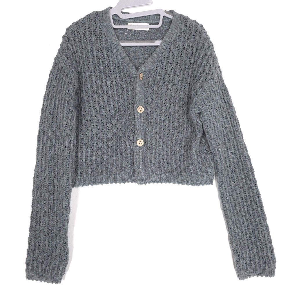 RYLEE + CRU Kids Girls Knit Cardigan Gray Button 100% Cotton Cozy Size 6-7Y - Picture 2 of 10